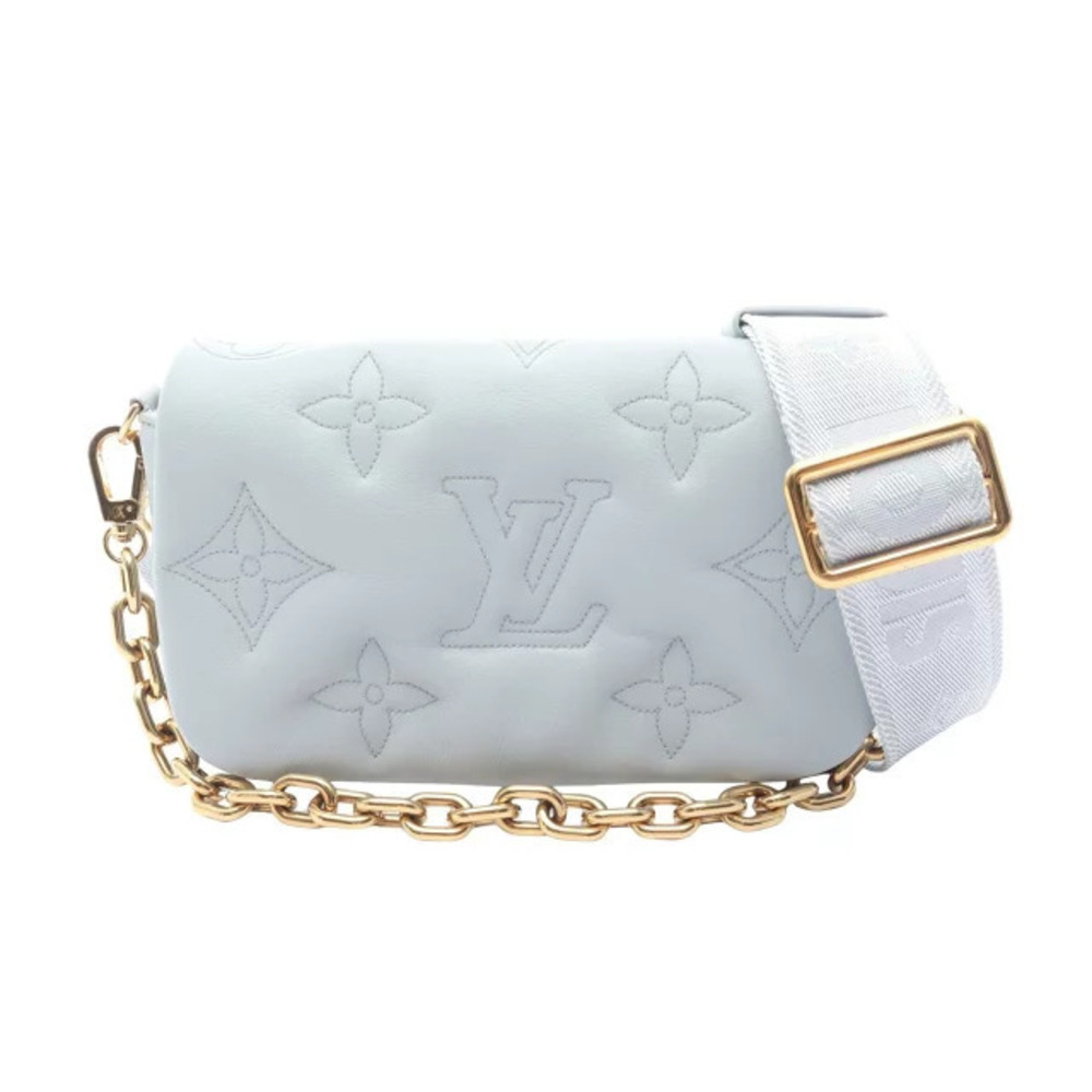 Louis Vuitton Wallet on Strap Shoulder Bag Leather Bule Glam Blue